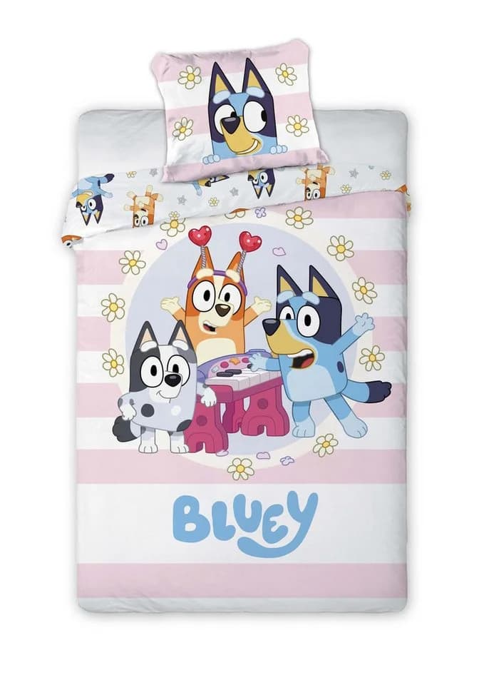 BrandMac Bluey Wende-Bettwäsche-Set 135x200 & 80x80 Rosa/Weiß Baumwolle - Bild 2
