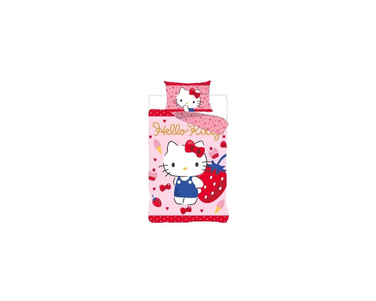 Hello Kitty Kinderbettwäsche Strawberry Set 100x135 cm Rosa