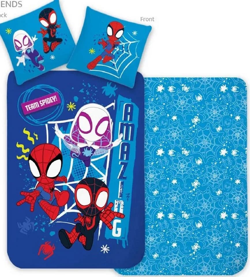Spiderman Kinderbettwäsche-Set Team Spidey Blau 100x135 cm & 40x60 cm