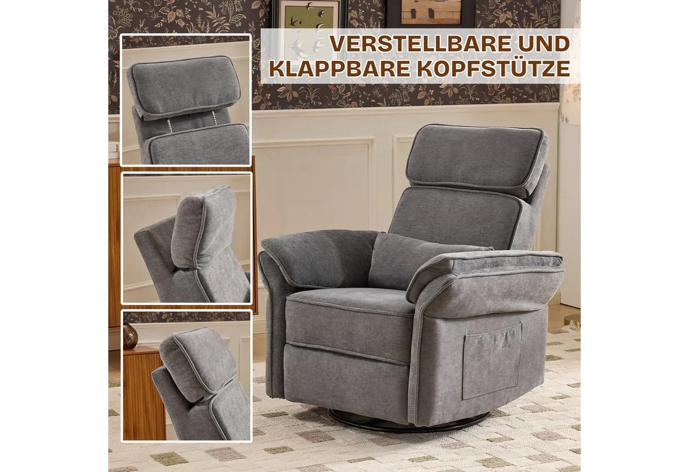 LALAHO Elektrofunktionssessel Grau mit Wipp- und Heizfunktion - Bild 5