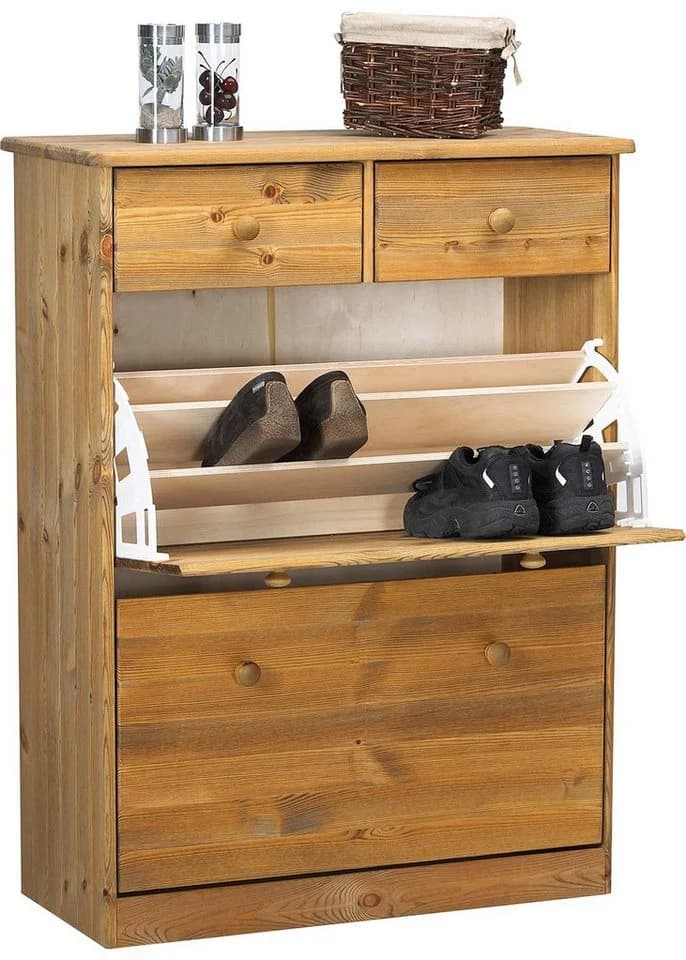 ebuy24 Schuhschrank Nelly 2 Klaptüren 2 Schubladen Kiefer gebeizt - Bild 2