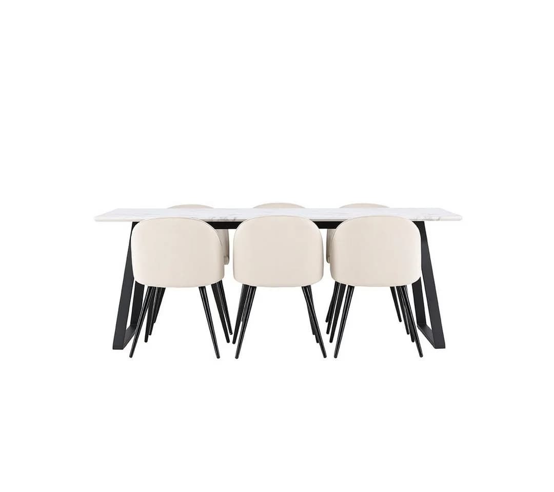 ebuy24 Essgruppe Malaga 7-tlg. Esstisch 90x200cm weiß mit 6 Stühlen beige - Bild 2
