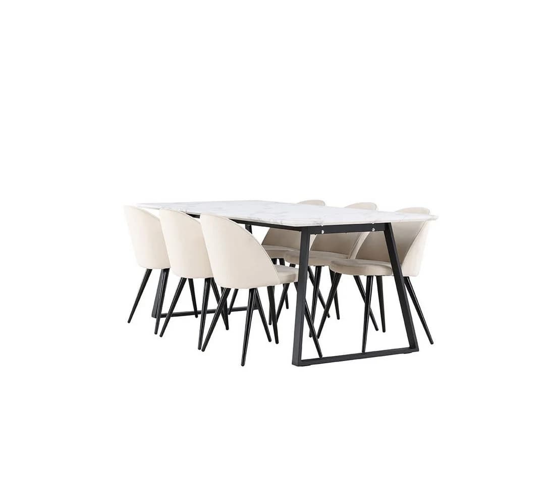 ebuy24 Essgruppe Malaga 7-tlg. Esstisch 90x200cm weiß mit 6 Stühlen beige - Bild 3