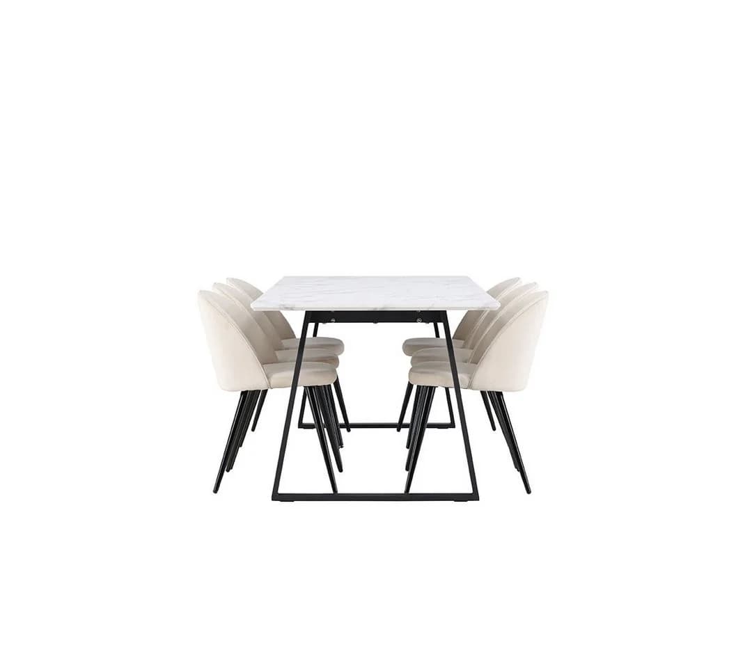 ebuy24 Essgruppe Malaga 7-tlg. Esstisch 90x200cm weiß mit 6 Stühlen beige - Bild 4