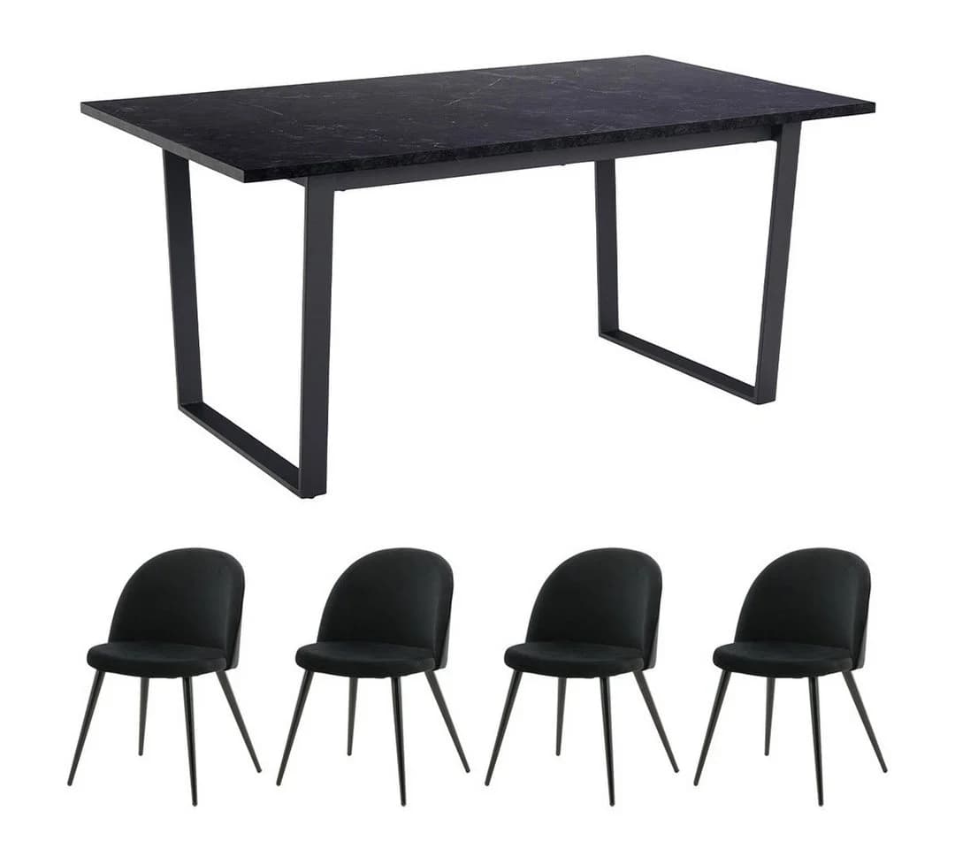ebuy24 Essgruppe Tilst 5-tlg. Schwarz Marmor Print - Bild 3