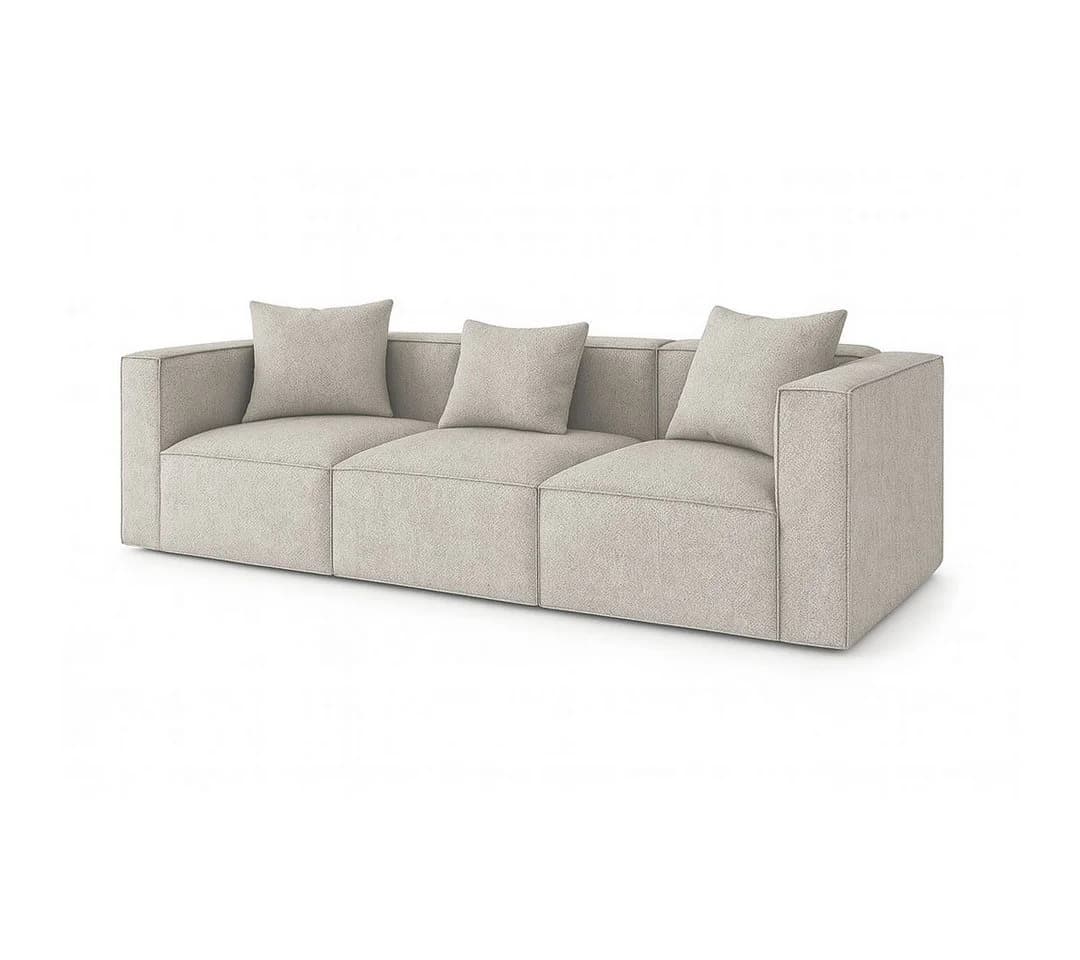 ebuy24 Sofa Box 3-Sitzer Sofa mit 3 Dekokissen grau