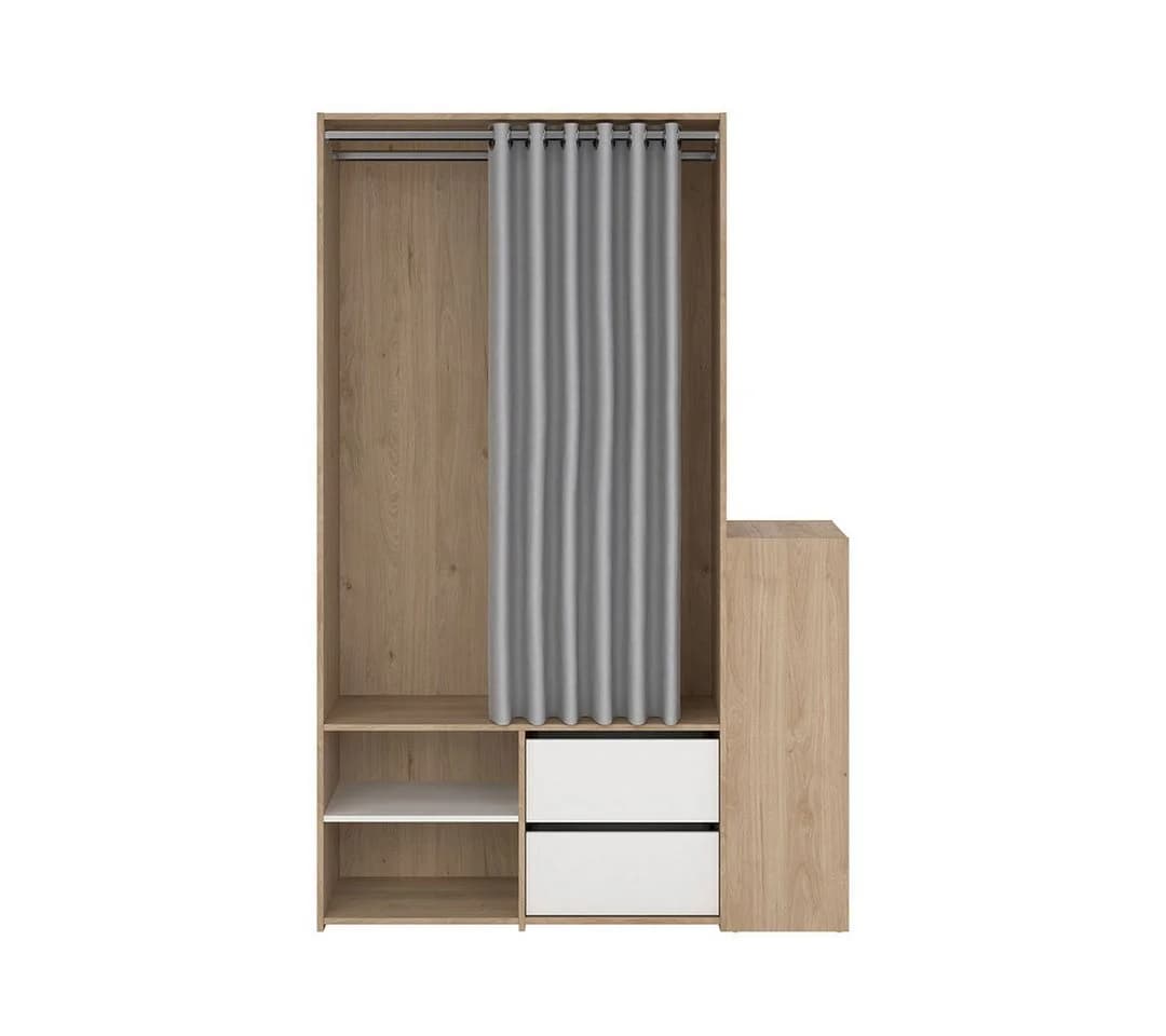 ebuy24 Kleiderschrank Kimmy Offener Kleiderschrank mit Vorhang, 2 Schubladen, Walnuss-Dekor - Bild 2