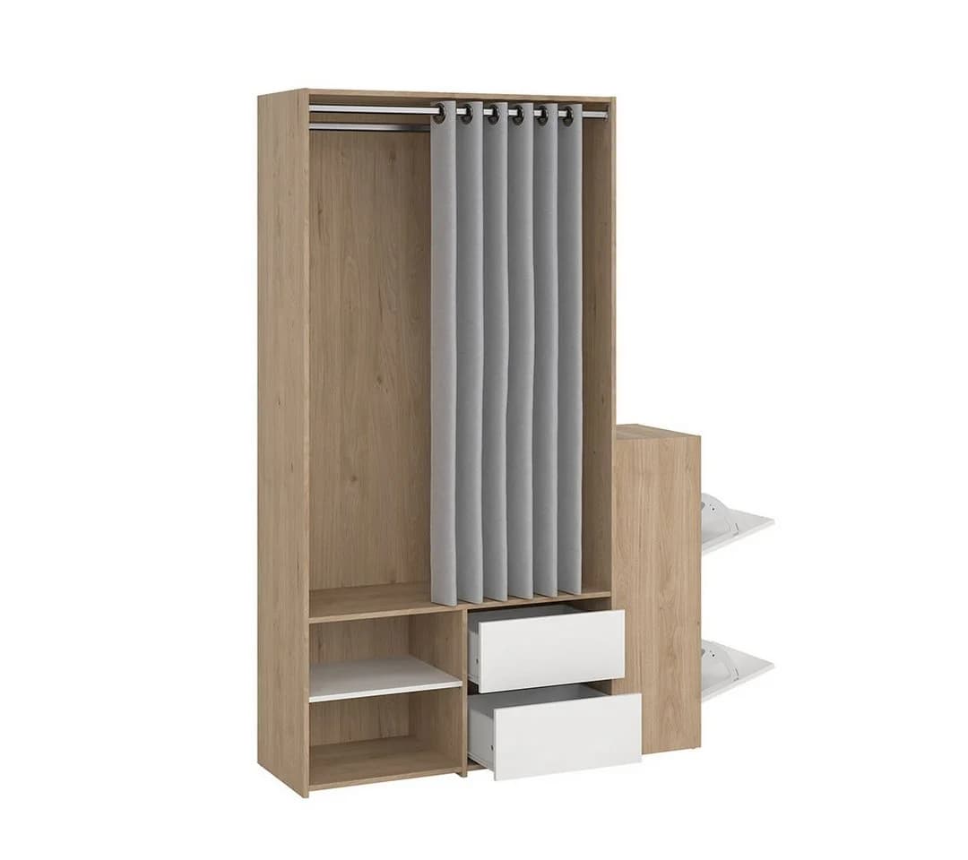 ebuy24 Kleiderschrank Kimmy Offener Kleiderschrank mit Vorhang, 2 Schubladen, Walnuss-Dekor - Bild 3