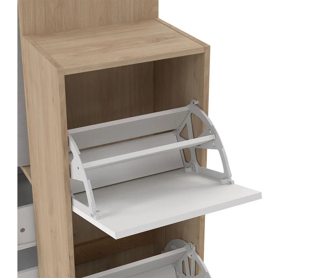 ebuy24 Kleiderschrank Kimmy Offener Kleiderschrank mit Vorhang, 2 Schubladen, Walnuss-Dekor - Bild 4