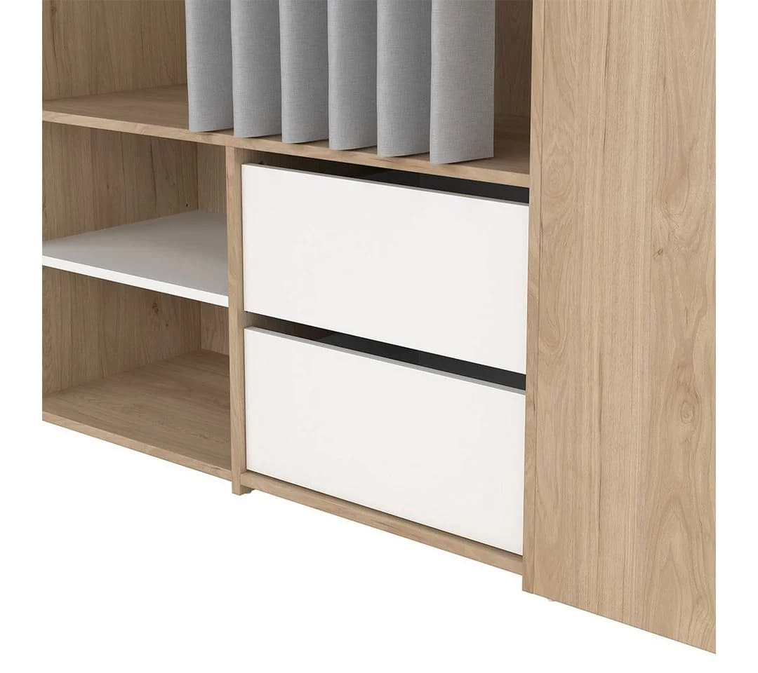 ebuy24 Kleiderschrank Kimmy Offener Kleiderschrank mit Vorhang, 2 Schubladen, Walnuss-Dekor - Bild 5
