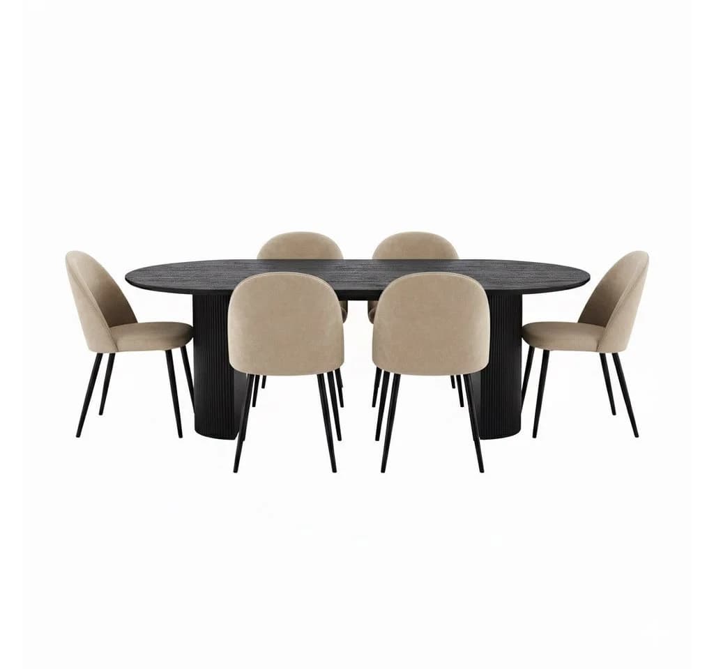 ebuy24 Essgruppe Kyoto 7-tlg. Esstisch dunkelbraun mit 6 beige Samtstühlen - Bild 2