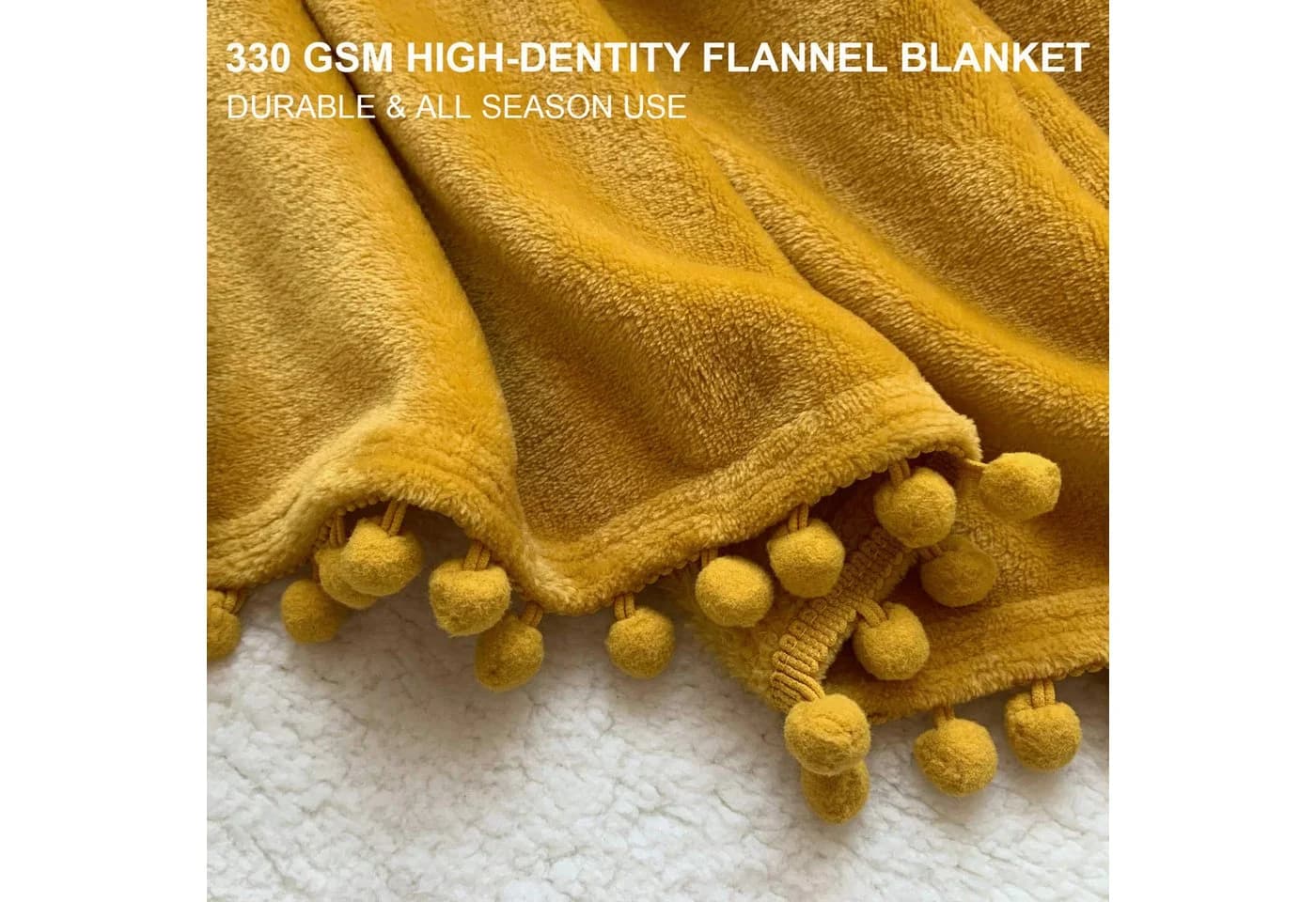 LOMAO Wohndecke Flanell Kuscheldecke mit Pompons - Bild 3
