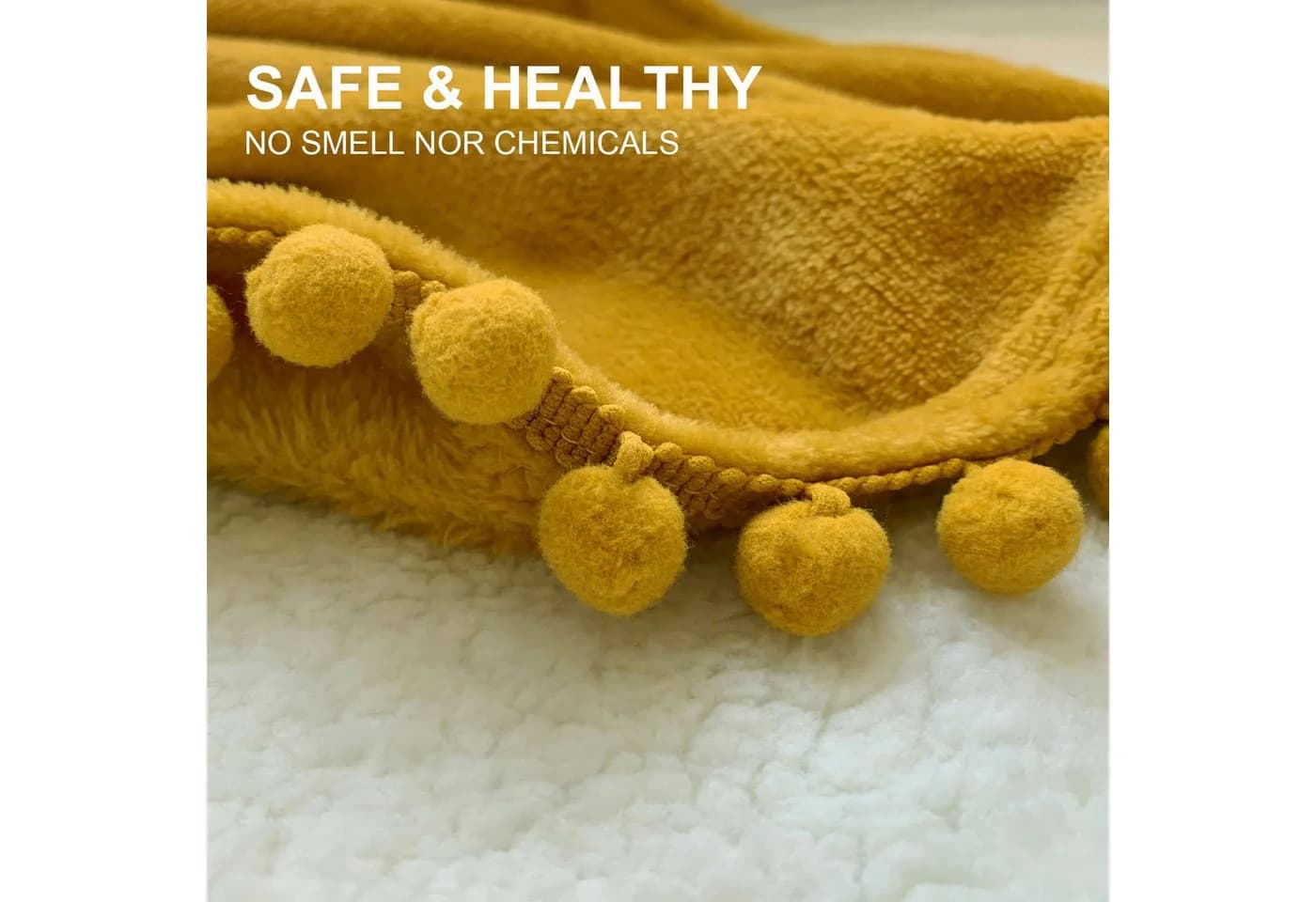 LOMAO Wohndecke Flanell Kuscheldecke mit Pompons - Bild 5