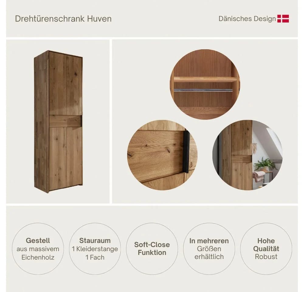 Home Affaire Kleiderschrank Huven Massivholz Eiche - Bild 3