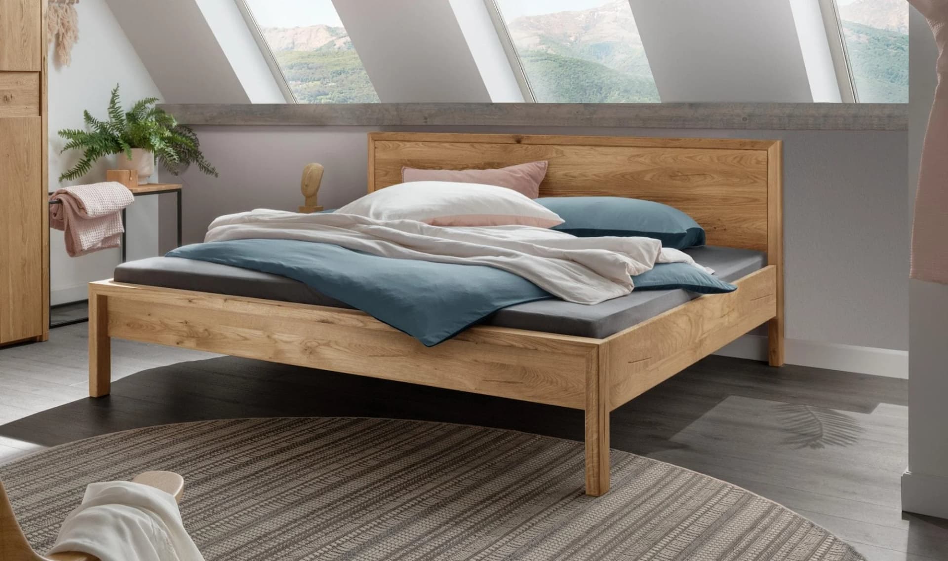 Home affaire Massivholzbett Huven Eiche Natur Doppelbett Skandinavisch