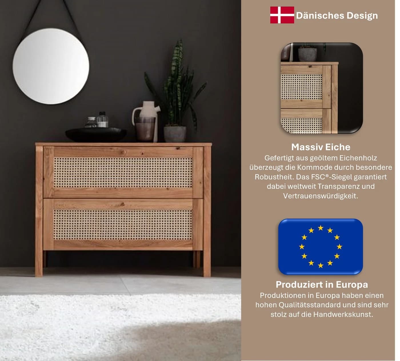 Home Affaire Hällevik Kommode 2 Schubladen Eiche Natur Soft-Close