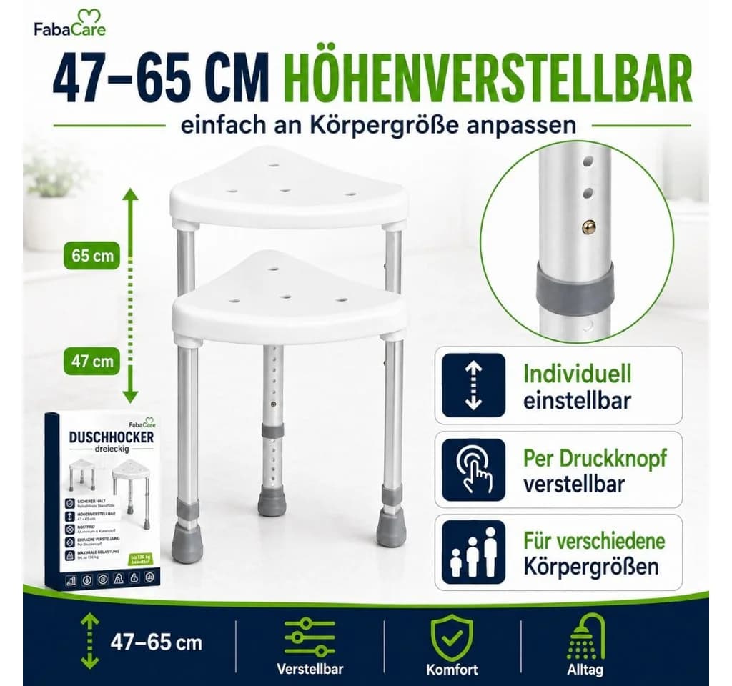 Mobilex Dreieckiger Duschhocker Weiß Aluminium - Bild 5