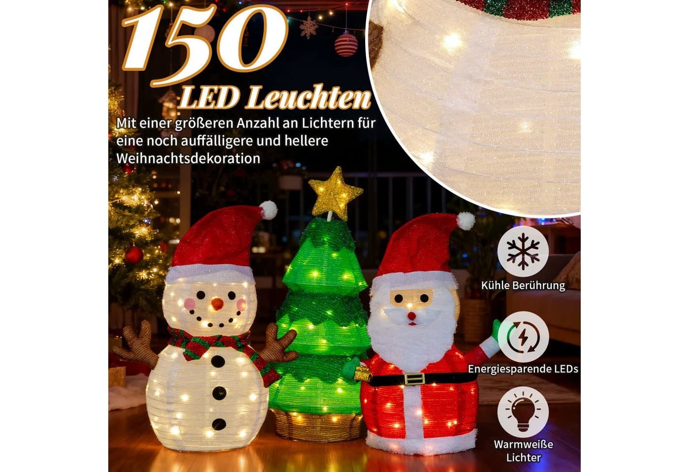 LALAHO Weihnachtsmann Schneemann & Weihnachtsbaum Kombination mit 150 LEDs - Bild 4