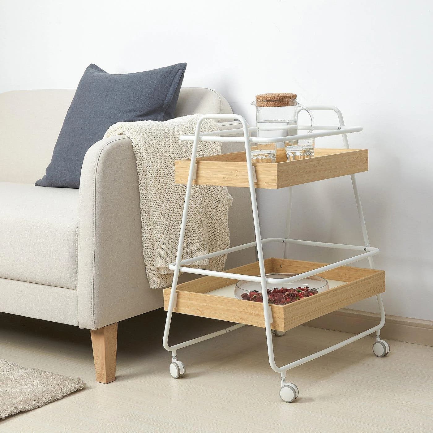 IKEA SVENARUM Rolltisch mit Aufbewahrung Weiß Bambus