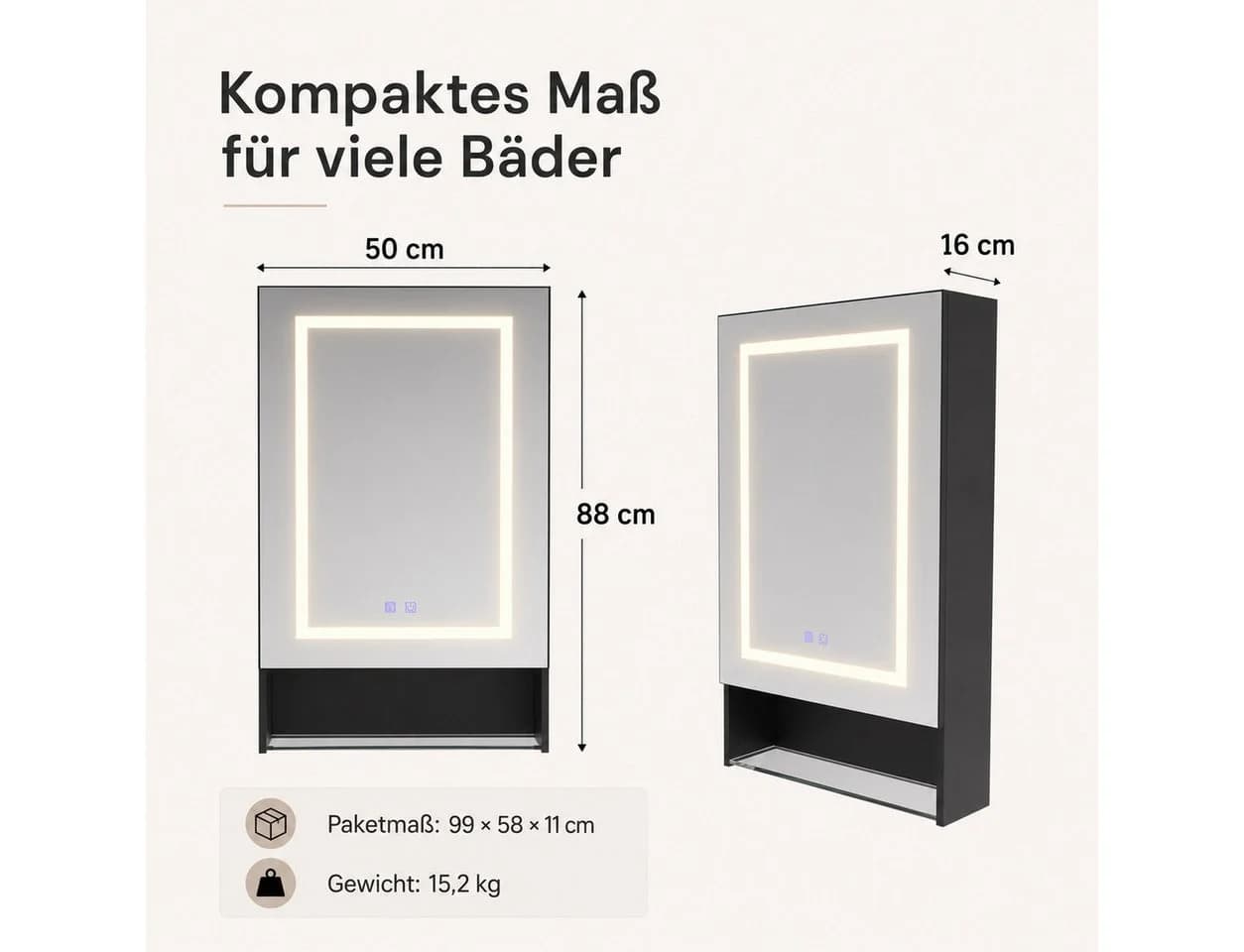 Simurq Badezimmerspiegelschrank LED Schwarz 1-türig Anti-Beschlag