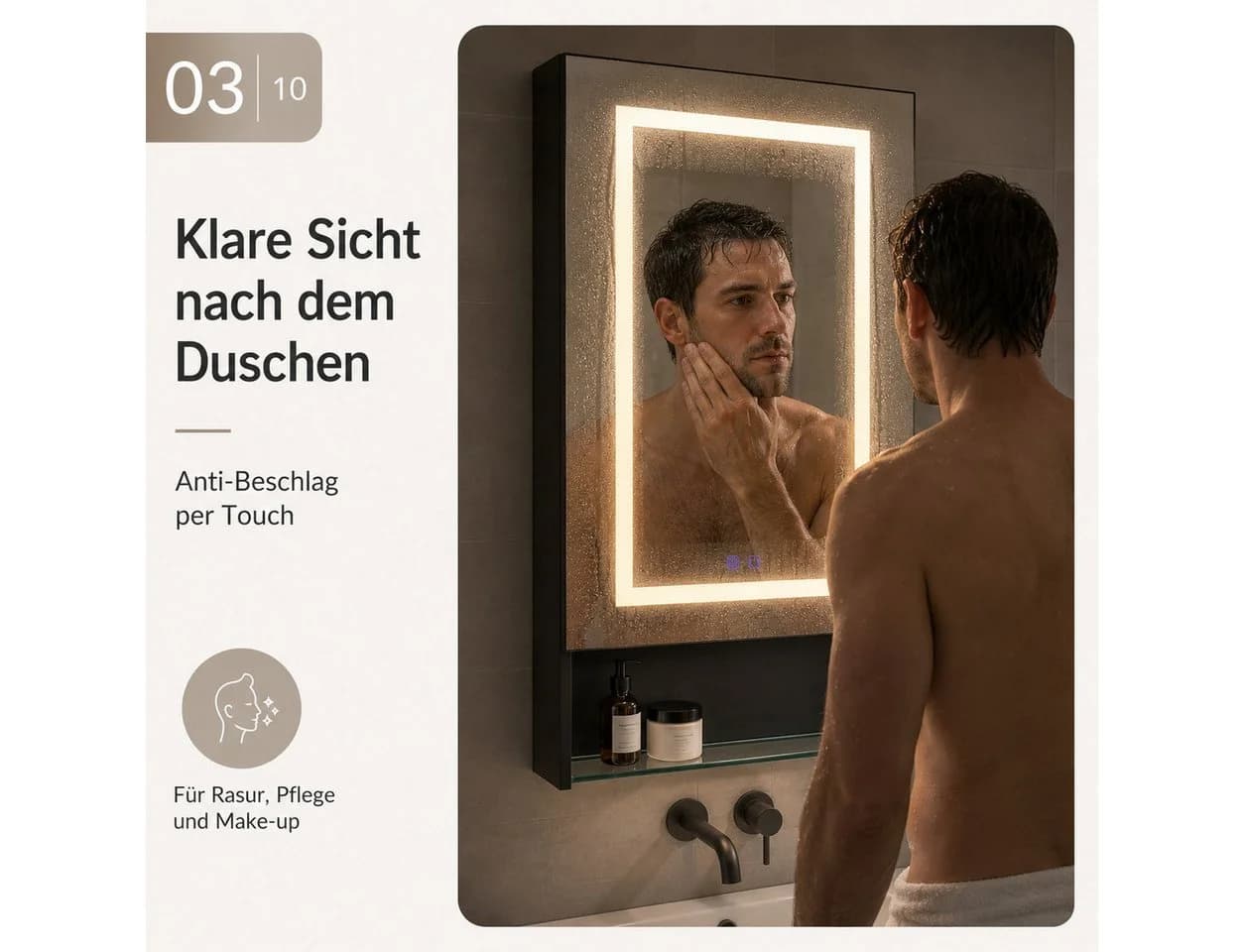 Simurq Badezimmerspiegelschrank LED Schwarz 1-türig Anti-Beschlag - Bild 5