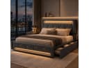 Simurq Polsterbett 140x200 Grau mit LED, Schubladen & Ladebuchse Bild 2