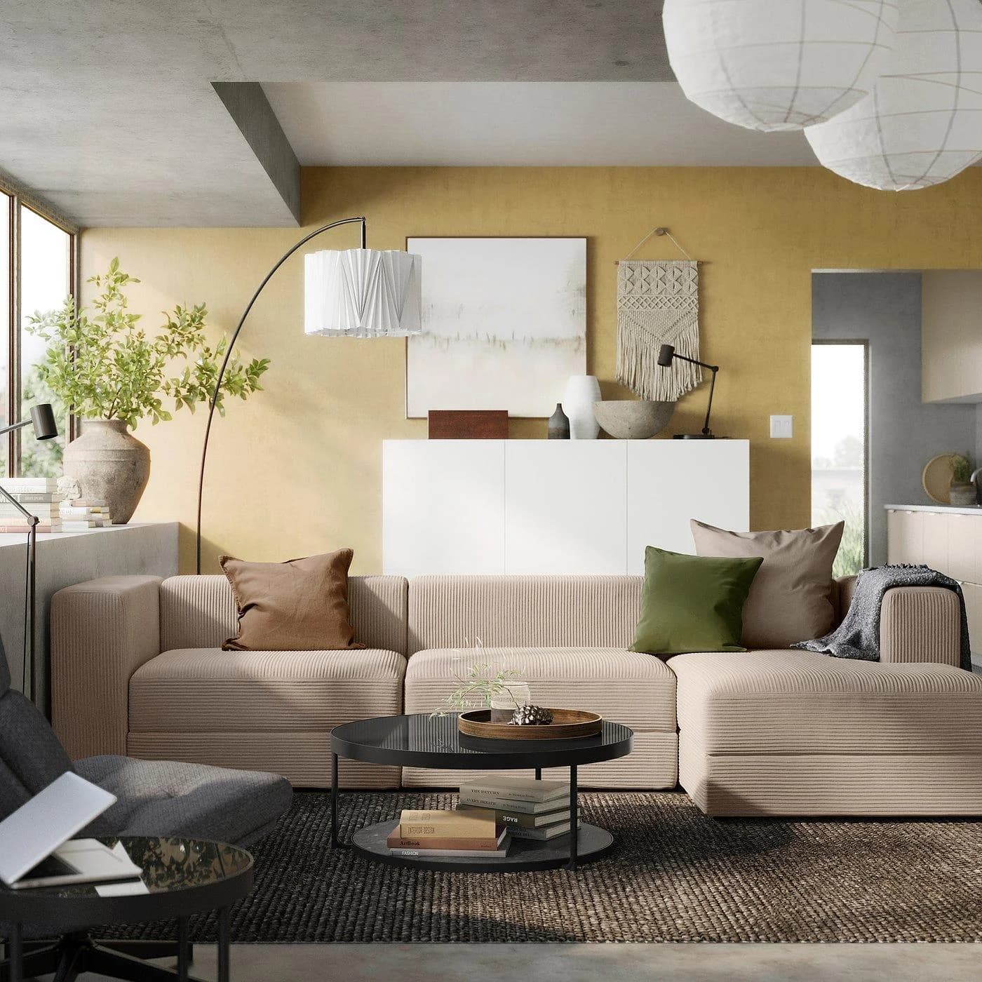 IKEA JÄTTEBO 4er-Sitzelement + Récamiere Grau Beige