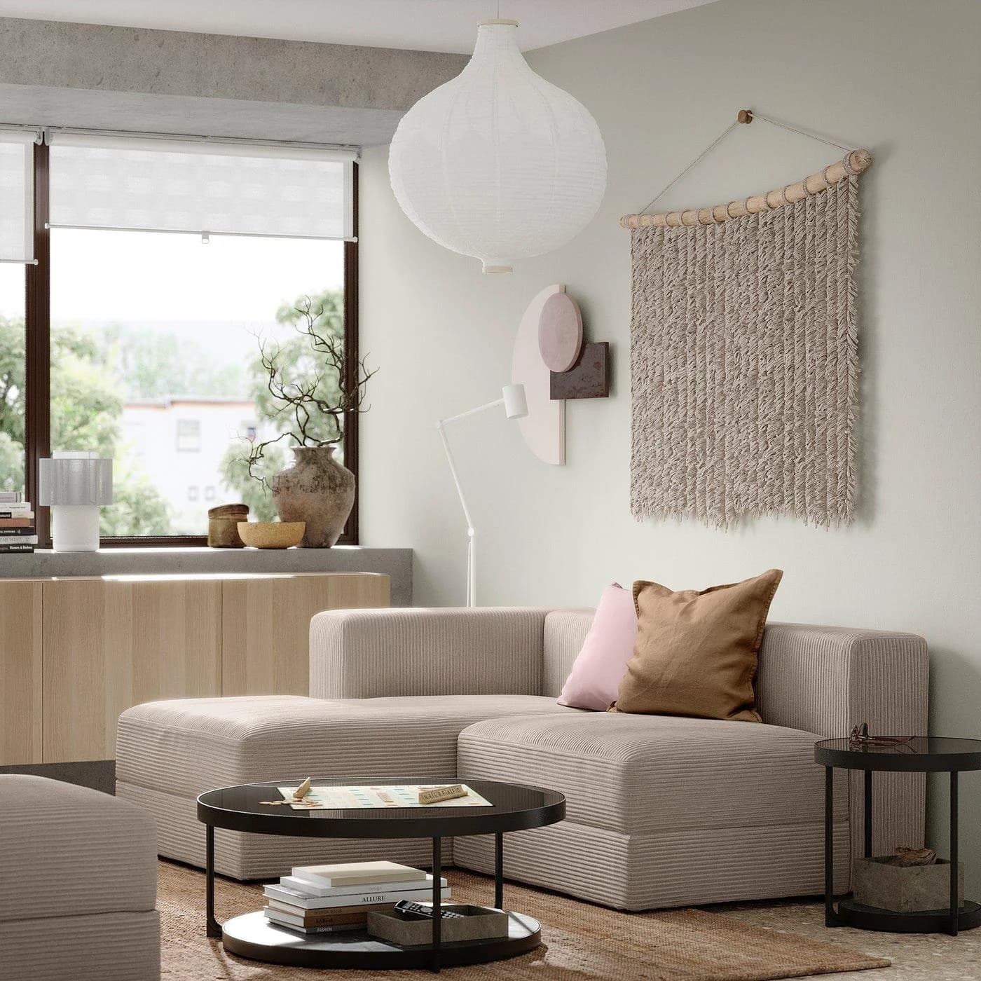 IKEA JÄTTEBO 2,5er-Sofa mit Récamiere Grau/Beige