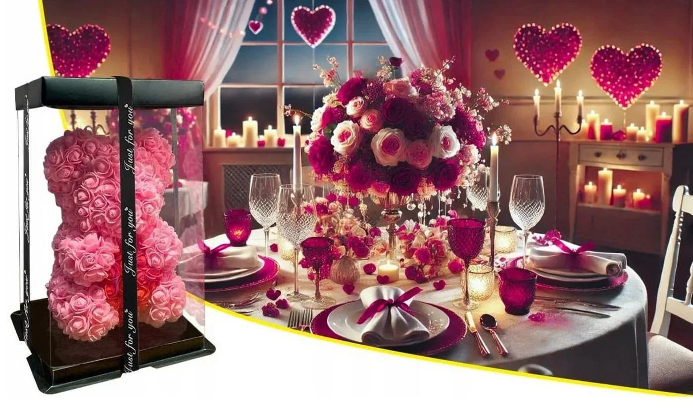 AMORE MIO LED Rosenbär mit Herz Rosa Dekoobjekt 25 cm