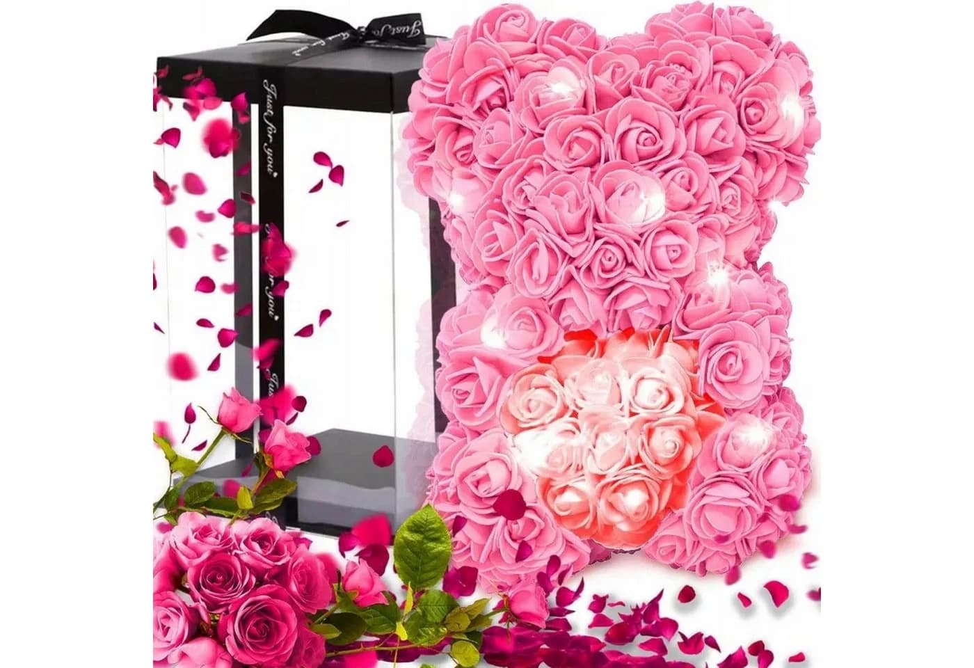 AMORE MIO LED Rosenbär mit Herz Rosa Dekoobjekt 25 cm - Bild 2
