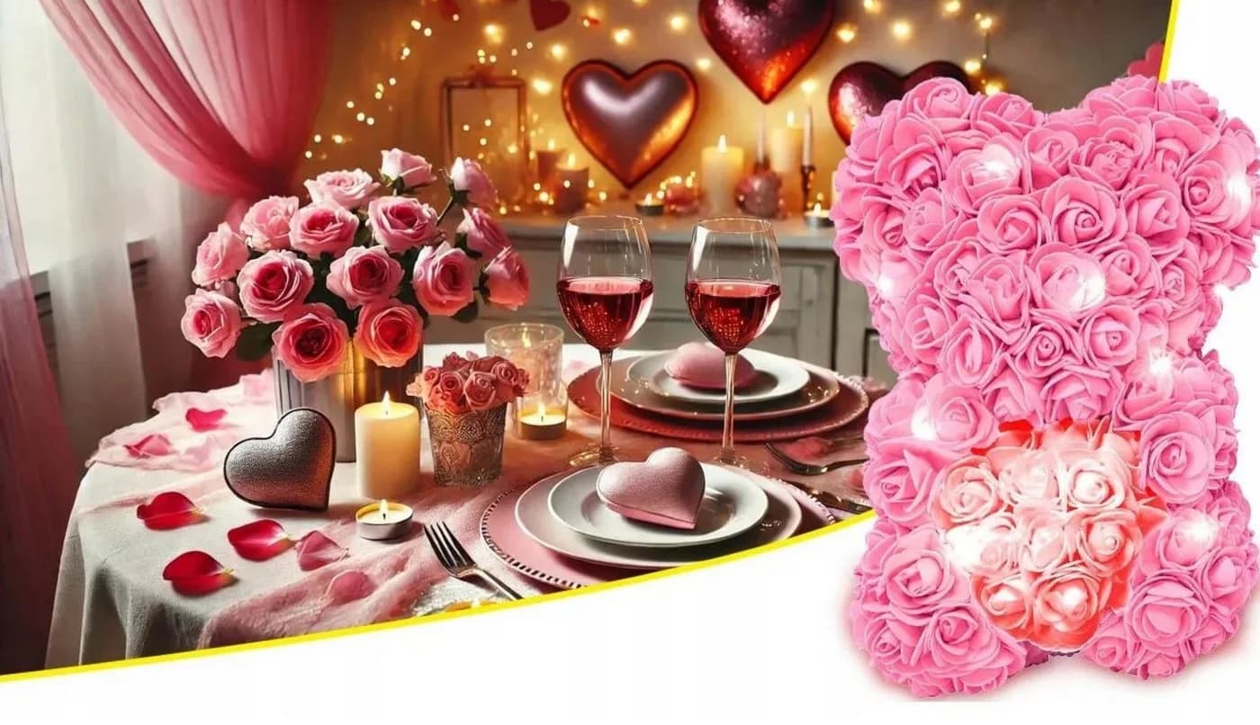 AMORE MIO LED Rosenbär mit Herz Rosa Dekoobjekt 25 cm - Bild 3