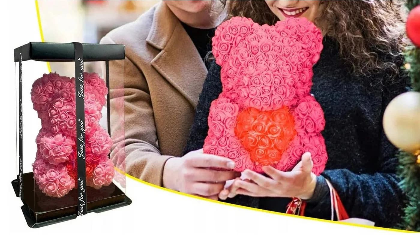 AMORE MIO LED Rosenbär mit Herz Rosa Dekoobjekt 25 cm - Bild 4