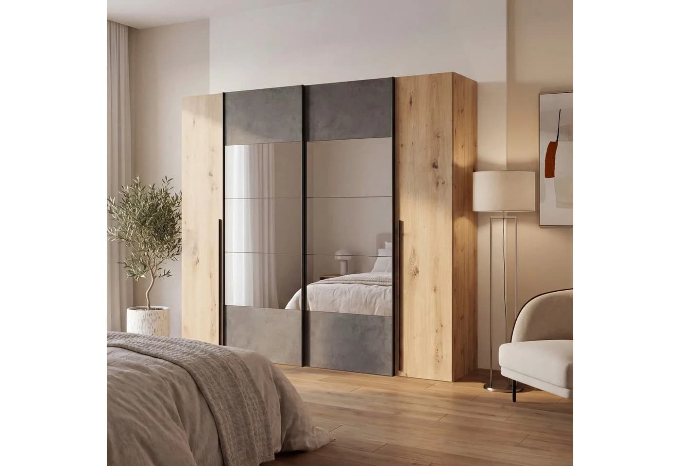 FORTE Kleiderschrank Narago Kombischrank Beige Grau