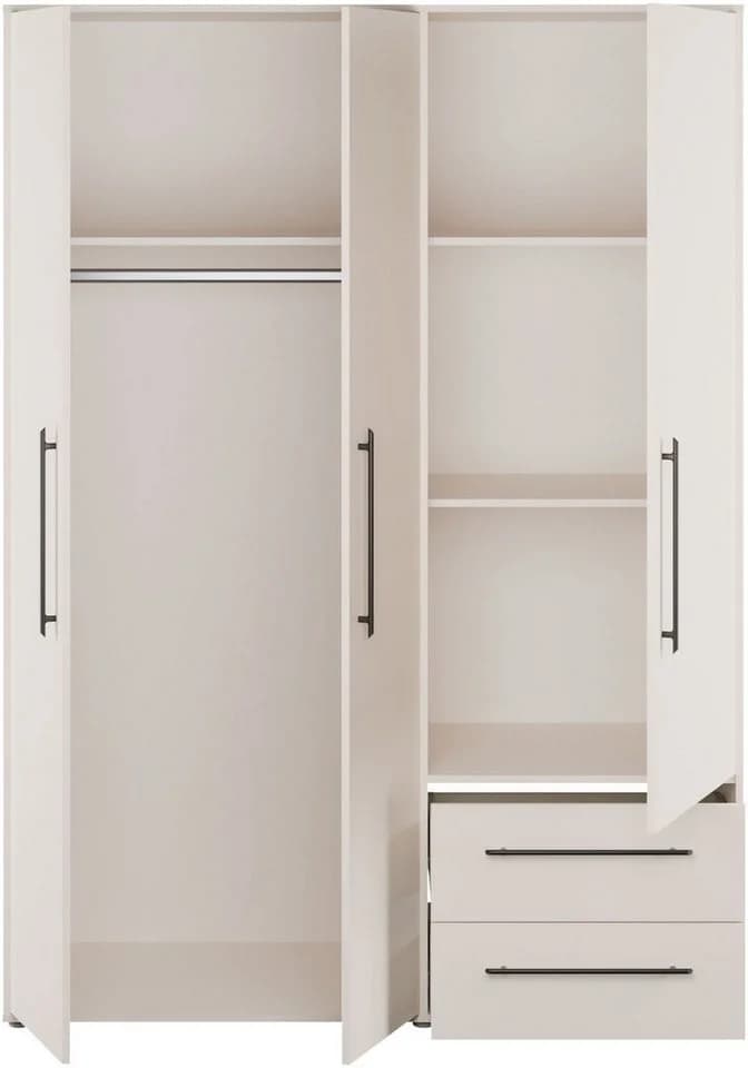 FORTE Kleiderschrank Mokkaris Sand Schwarz 3 Türen 2 Schubladen - Bild 4
