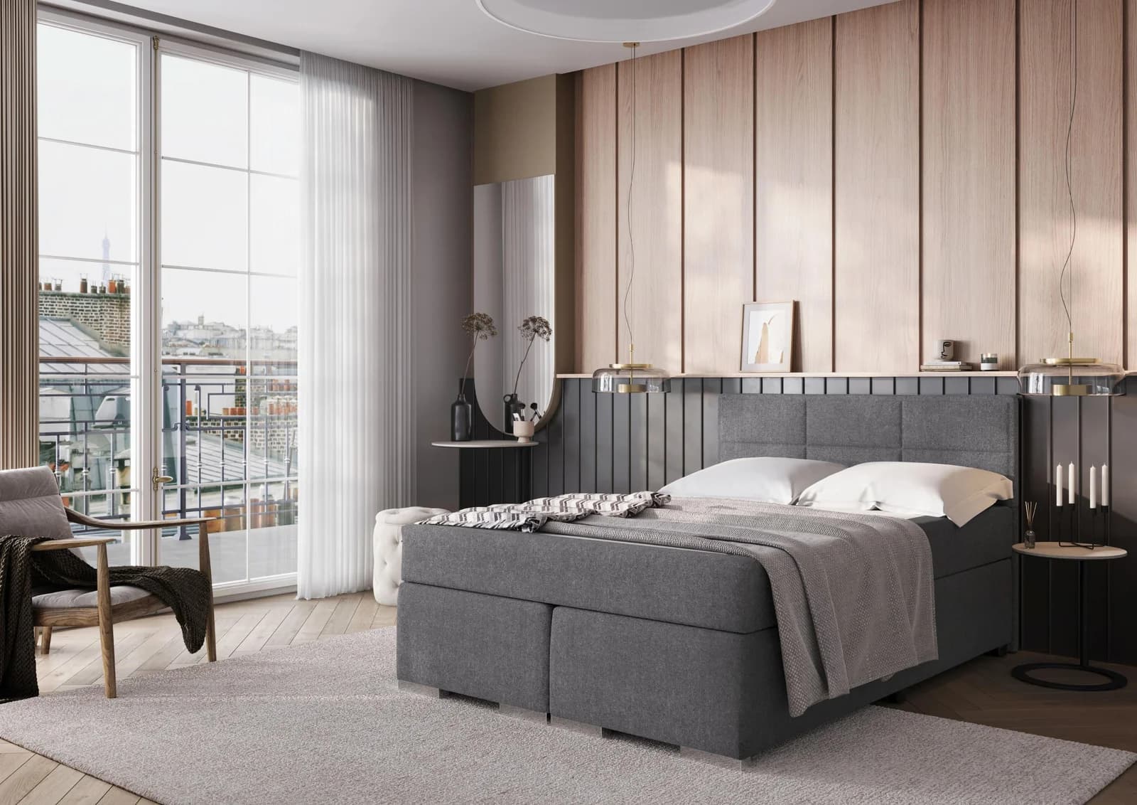 FORTE Boxspringbett ONE mit 7-Zonen-Matratze und Topper Anthrazit