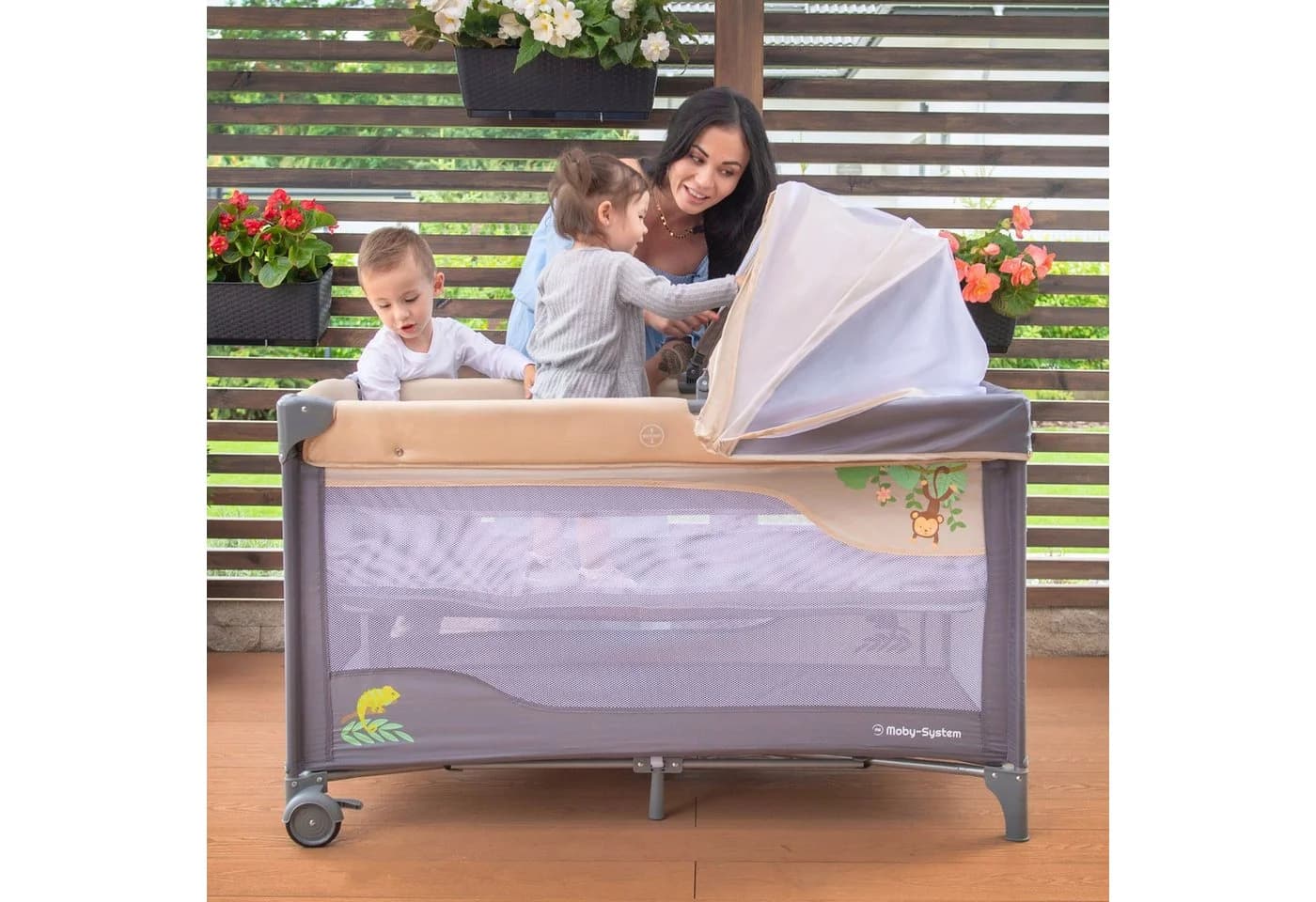 Moby-System Baby-Reisebett HUXLEY Grau mit Wickelfläche und Transporttasche - Bild 3