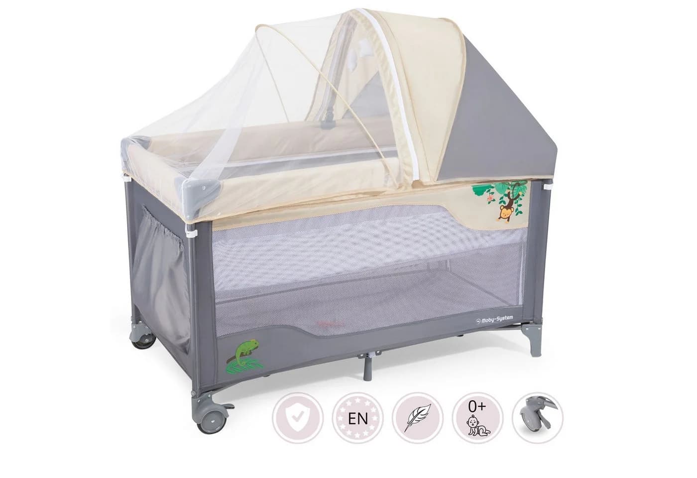 Moby-System Baby-Reisebett HUXLEY Grau mit Wickelfläche und Transporttasche - Bild 5