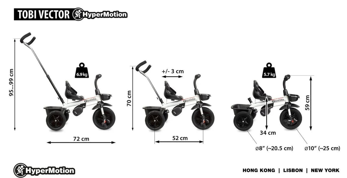HyperMotion Dreirad TOBI VECTOR mit Vollgummireifen und Schieber Schwarz