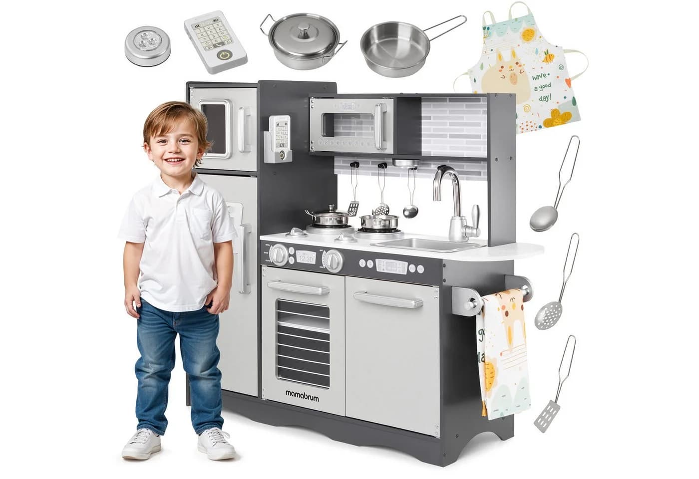Mamabrum Kinder-Küchenset XXL-Holzküche mit LED-Beleuchtung - Bild 2