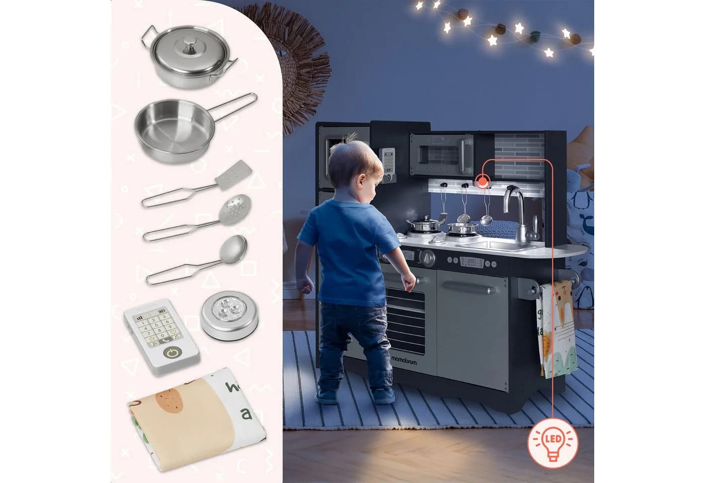Mamabrum Kinder-Küchenset XXL-Holzküche mit LED-Beleuchtung - Bild 5