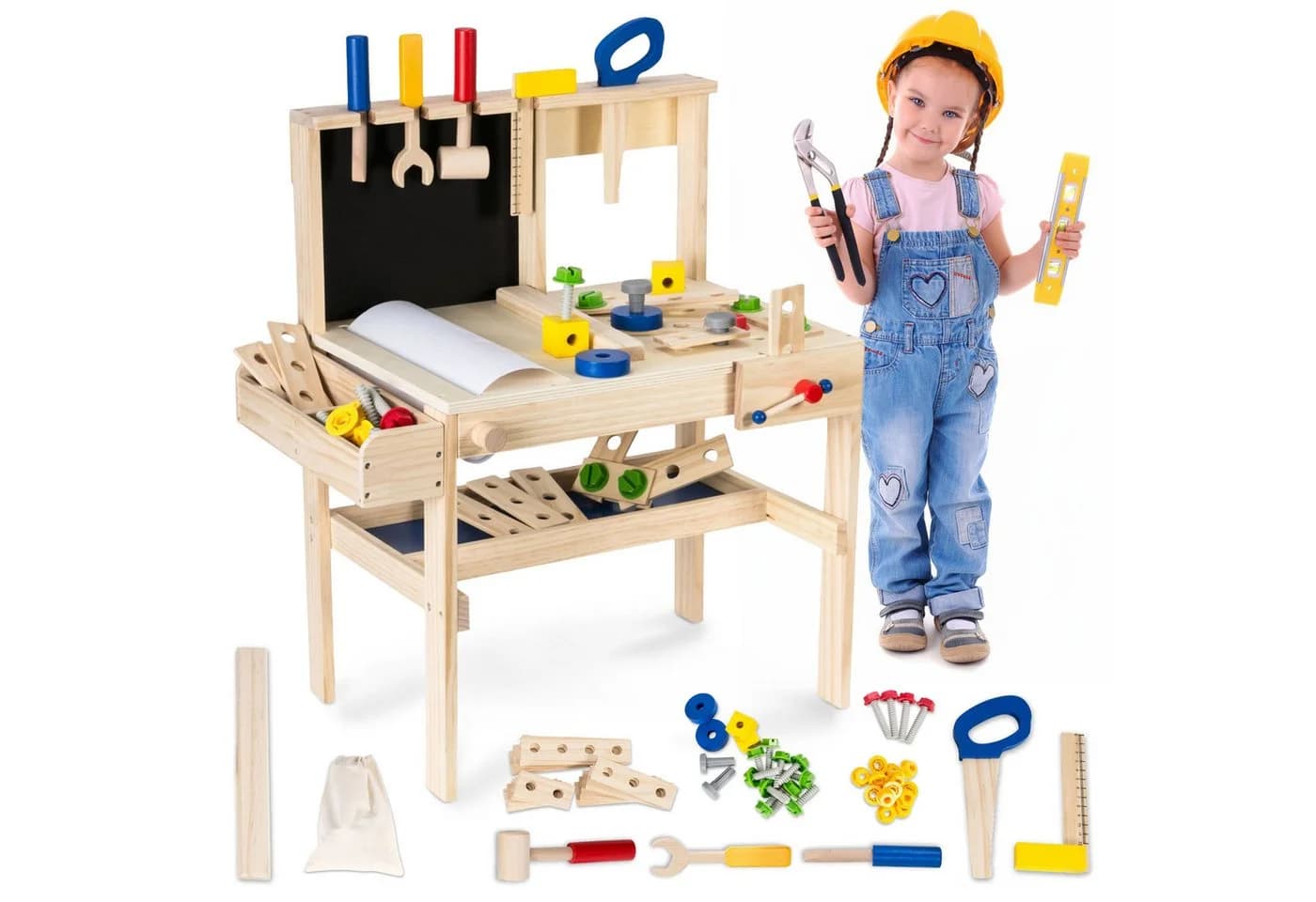 Mamabrum Spielwerkbank Holz mit Werkzeuggürtel und Werkzeug-Set - Bild 2