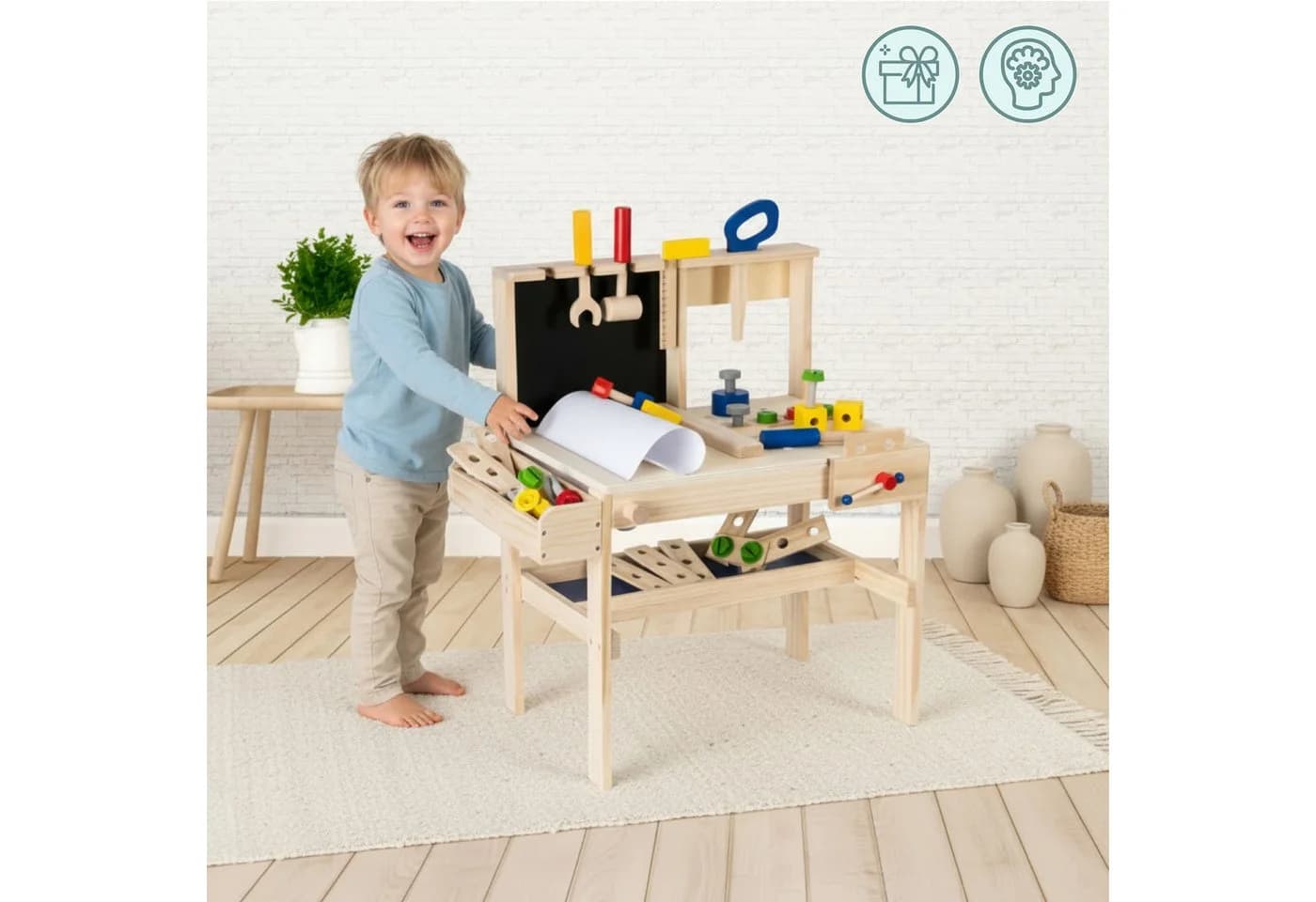 Mamabrum Spielwerkbank Holz mit Werkzeuggürtel und Werkzeug-Set - Bild 4