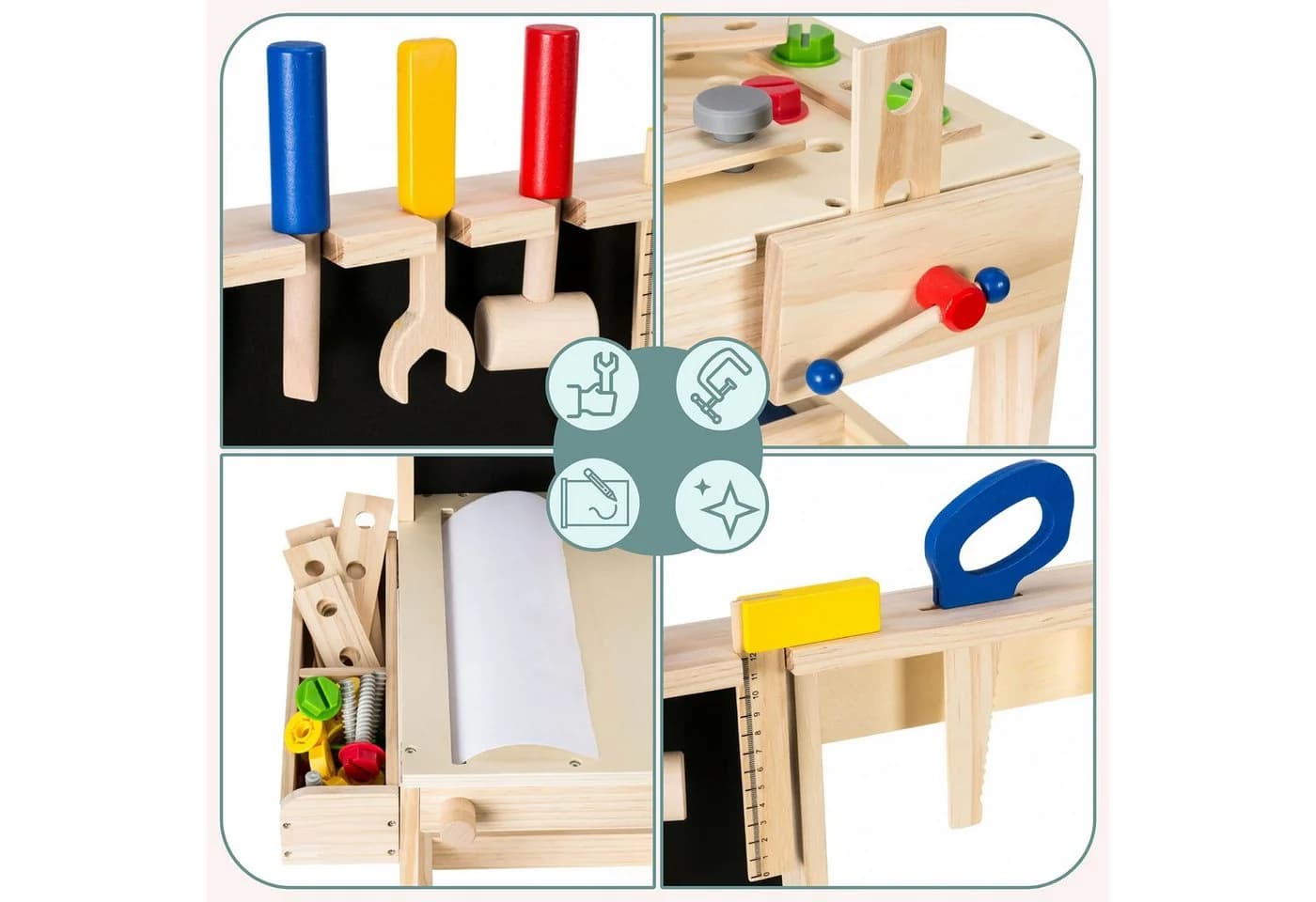 Mamabrum Spielwerkbank Holz mit Werkzeuggürtel und Werkzeug-Set - Bild 5