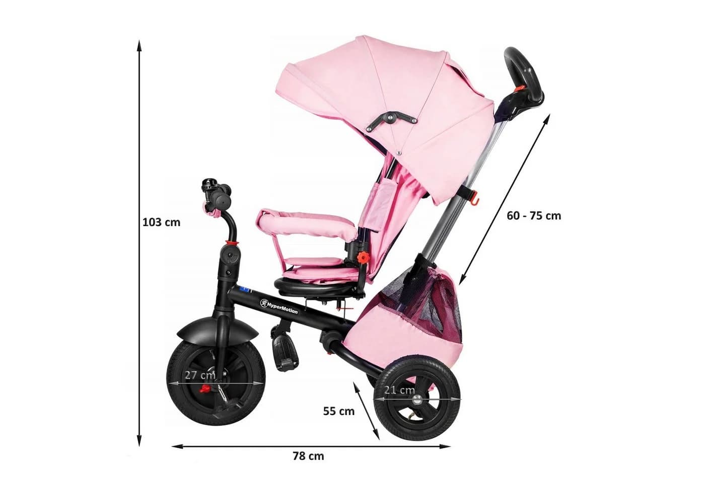 HyperMotion Dreirad Tobi Velar Rosa mit Schiebestange