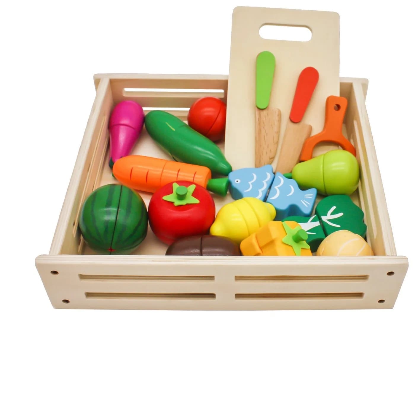Mamabrum Spielküche Obst und Gemüse aus Holz zum Schneiden - 17-tlg. Bunt - Bild 2