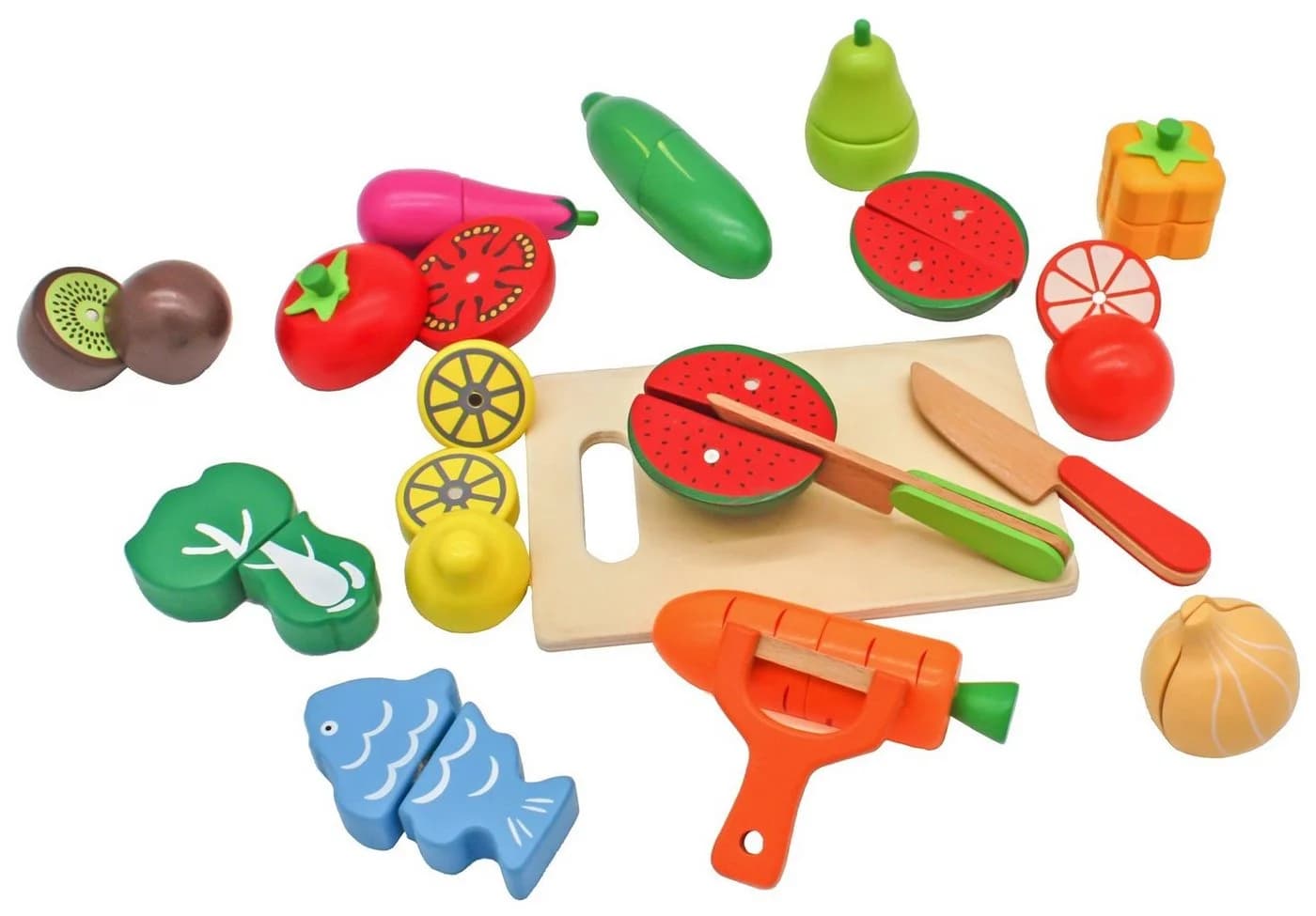 Mamabrum Spielküche Obst und Gemüse aus Holz zum Schneiden - 17-tlg. Bunt - Bild 3