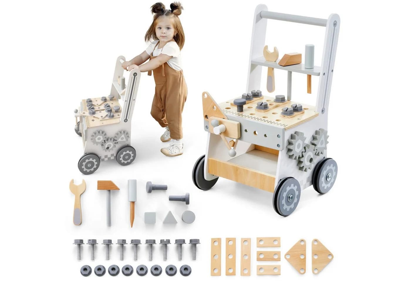 Mamabrum Lauflernwagen 3-in-1 Holz Walker Beige/Grau - Bild 2
