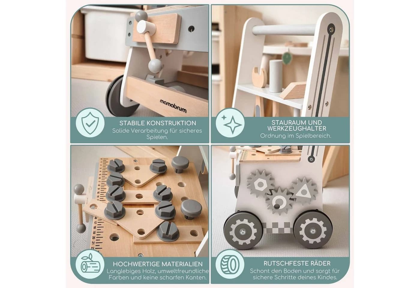 Mamabrum Lauflernwagen 3-in-1 Holz Walker Beige/Grau - Bild 4