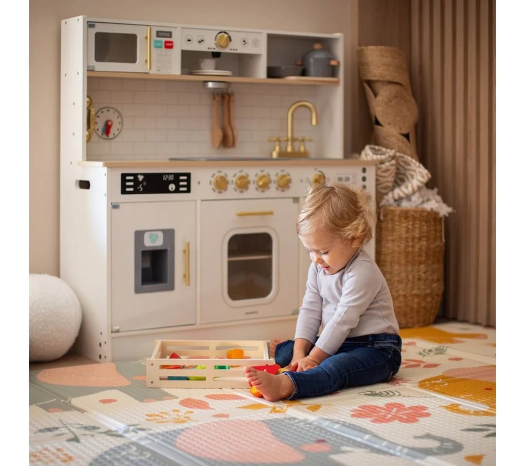 Mamabrum Kinder-Küchenset Holzküche Interaktiv XXL Beige/Weiß
