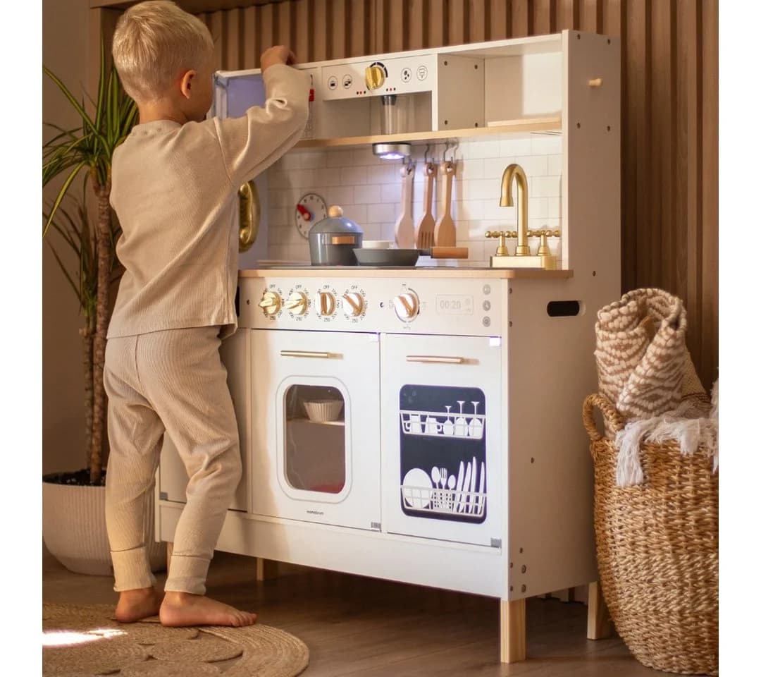 Mamabrum Kinder-Küchenset Holzküche Interaktiv XXL Beige/Weiß - Bild 5